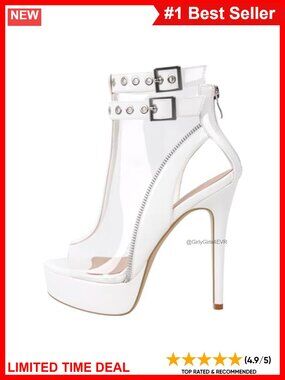 Women's Peep Toe Clear Platform Stiletto High Heels Ankle Strap Sandals